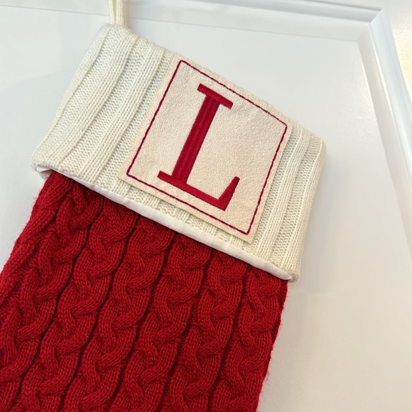 Kohls Initial Letter L Cable Knit Christmas Stocking Red Monigram L - Picture 2 of 9